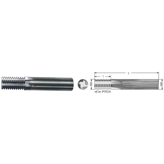 Picture of Advent Tool M60.7514-1CS Carbide Thread Mill 0.75mm Metric 0.169 Cutter Diameter Cylindrical 0.2500 Shank